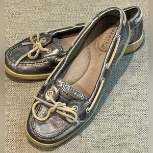 Sperry Top Sider Loafer Platinum Gray Glitter Sparkle Size 7M